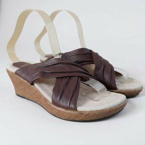 Dansko Womens Neve Sandals Sz 6.5 7 37 Brown Leather Slip On Wedge Comfort Shoe